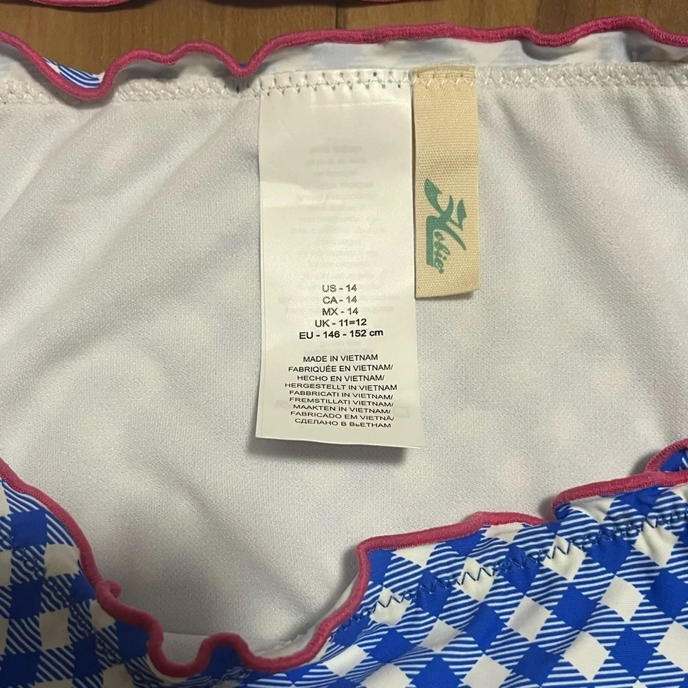 Hobie Girls Blue Gingham Rash Guard Bikini Set UPF 50+ Size 14 NWT